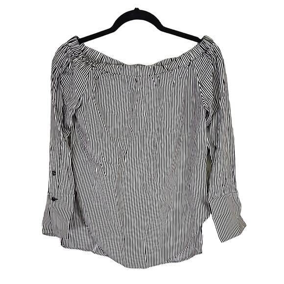 Rag & Bone Black and White Striped Off The Shoulder Silk Top, Women's XXS - Picture 1 of 9
